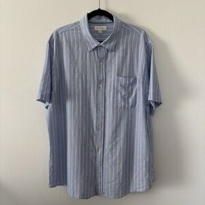 Free Assembly Mens XL Blue &‎ White Striped Button Up Short Sleeve Casual Shirt